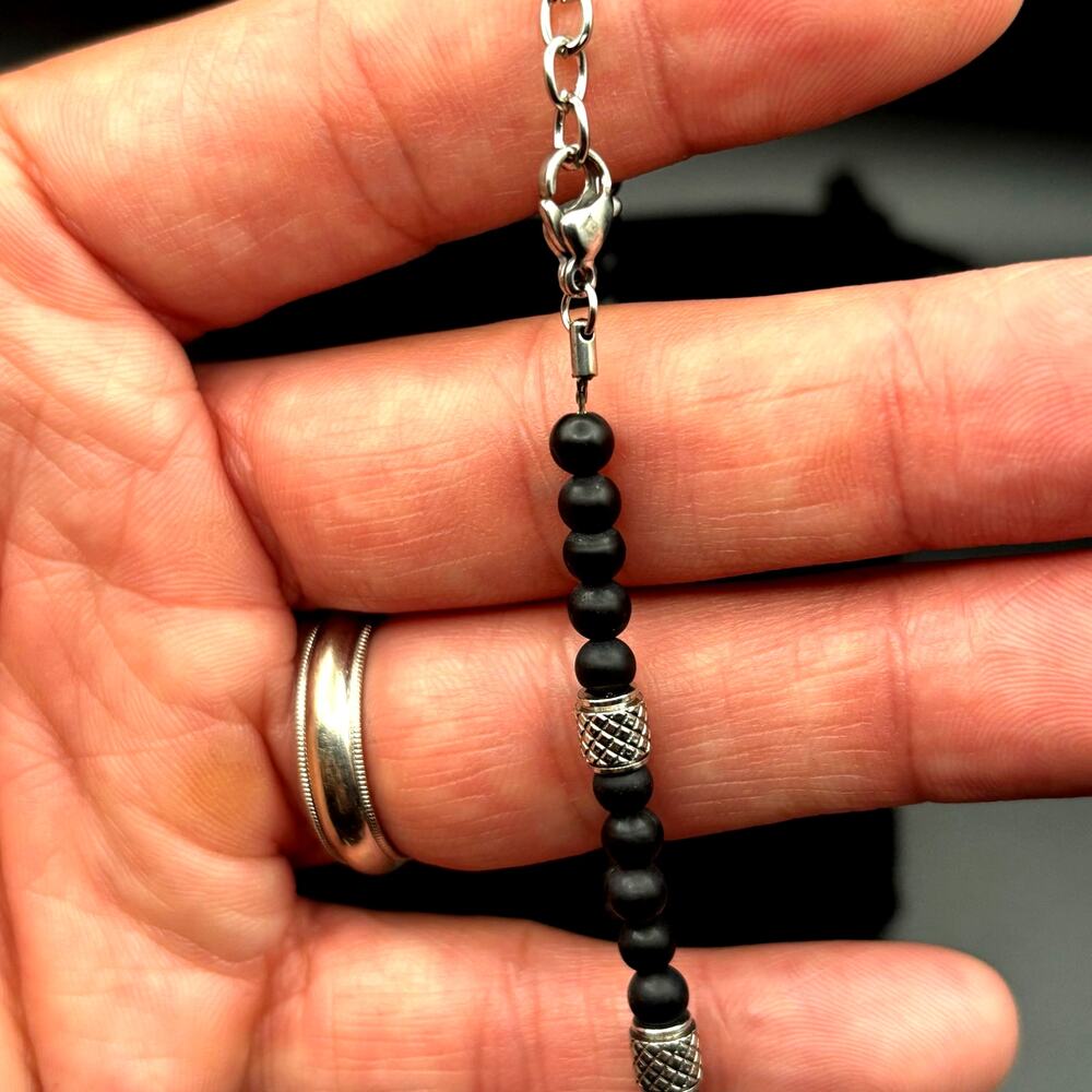 Blackjack BJS37BON Mens Genuine Onyx Stainless Steel Beaded Bracelet NIBWT - Picture 12 of 17